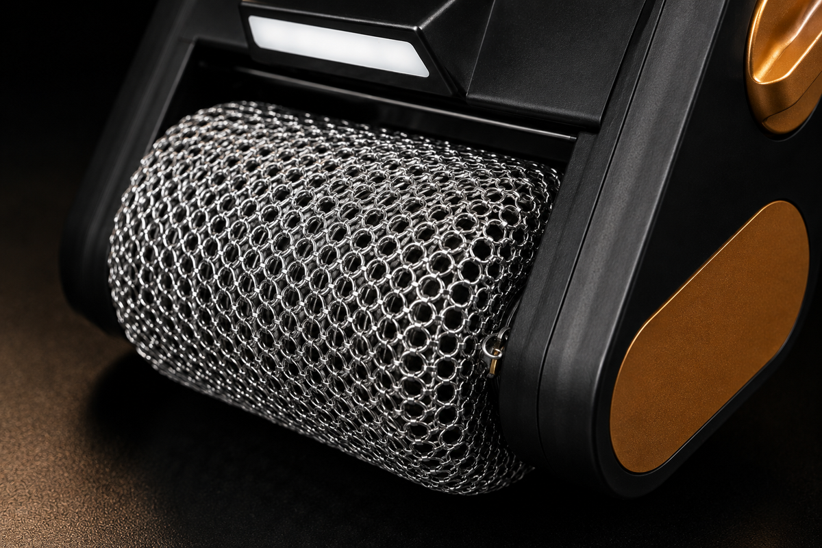Close-up of FireClean Pro stainless steel bristle-free cleaning roller